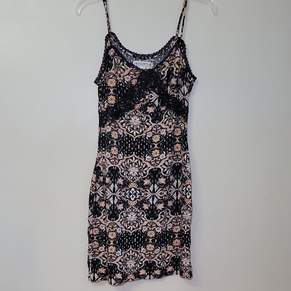 Idyllwind Slip Dress Black/Tan Woman's Small Vintage Lace Fairy Dainty Whimsy‎
